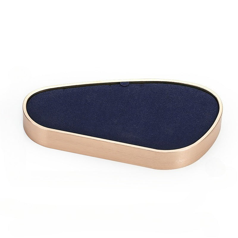 Navy Blue Velvet Jewelry Display Set with Rose Gold Trim - Complete Stand for Rings, Necklaces & Bracelets