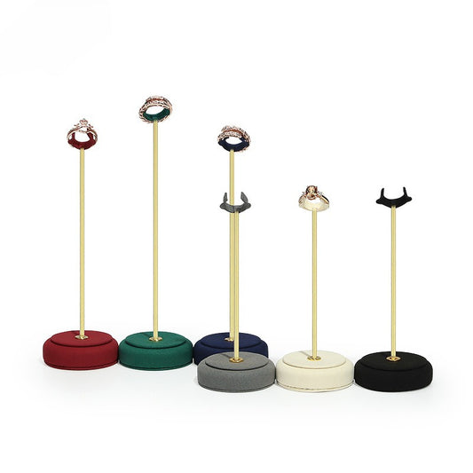 Velvet Ring Display Stand - Tall Gold Metal Base Holder for Engagement & Wedding Rings