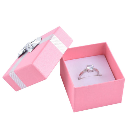 24 PCS Pink Ring Box with Shiny Silver Bow Tie