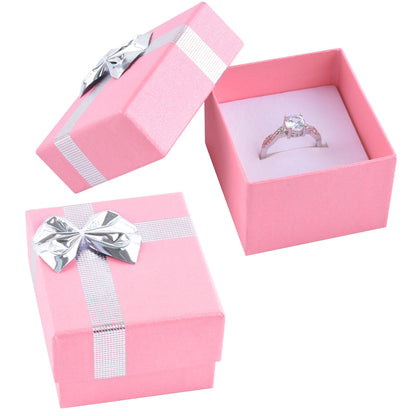 24 PCS Pink Ring Box with Shiny Silver Bow Tie