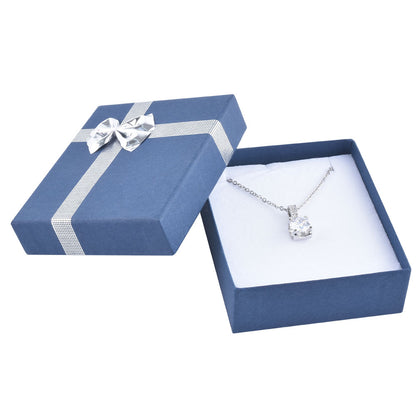 24 PCS Blue Pendant Earring Boxes with Shiny Silver Bow Tie