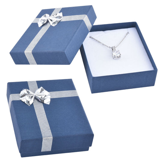 24 PCS Blue Pendant Earring Boxes with Shiny Silver Bow Tie