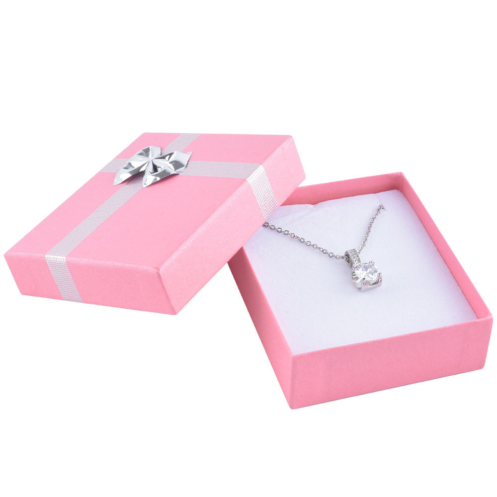24 PCS Pink Pendant Earring Boxes with Shiny Silver Bow Tie