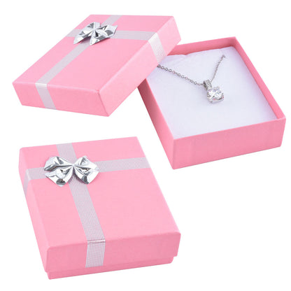 24 PCS Pink Pendant Earring Boxes with Shiny Silver Bow Tie