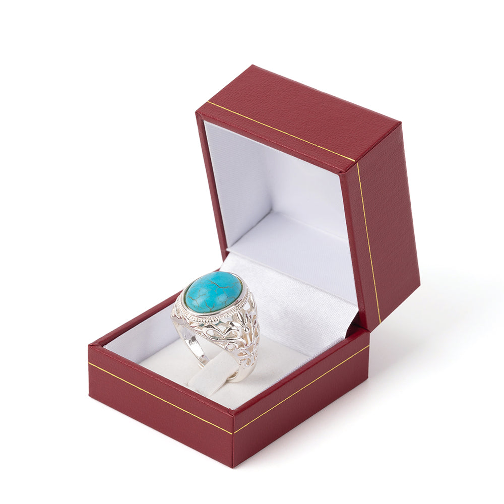 24PCS (LR2-R) Red Leatherette Ring Box With Gold Trim