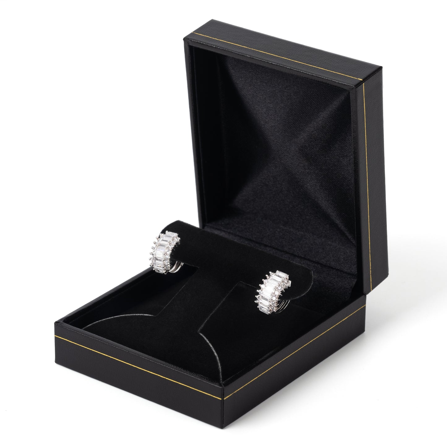 12PCS (LH2-BK) Black Hoop Earring Box With Gold Trim