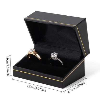 12PCS (LR5-BK) Black Double Ring Box With Gold Trim