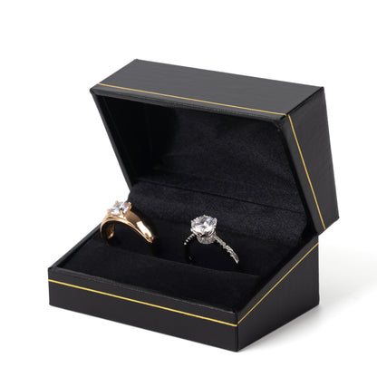 12PCS (LR5-BK) Black Double Ring Box With Gold Trim
