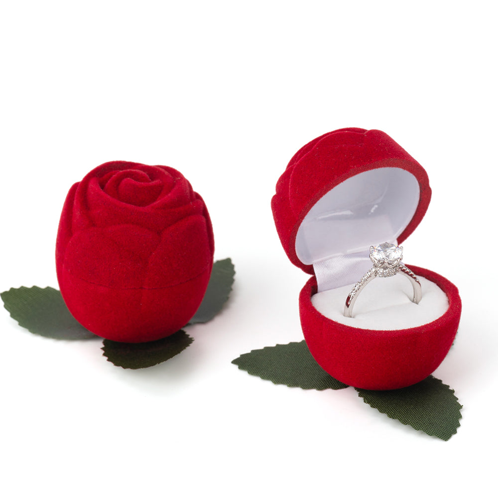 24PCS (F08-R1-R) Red Rose Flocking Velvet Ring Boxes No Branches