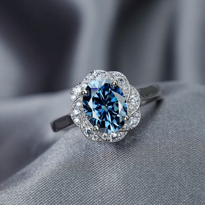 Jeweller Buy Oval Cut Sapphire Blue Moissanite Diamond Ring S925 Sterling Silver Stylish Trendy Design Ring