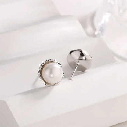 Custom logo jewelry big large round circle fresh water pearl s925 sterling silver women stud earring