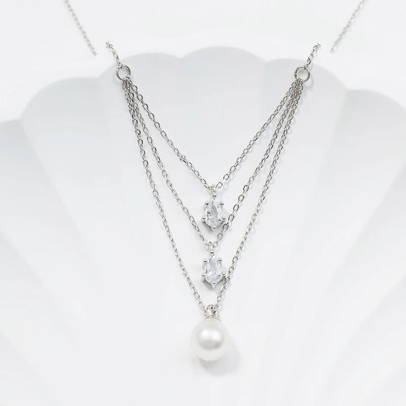 925 sterling silver women teardrop pearl charm drop pendant necklace with pearl pendant