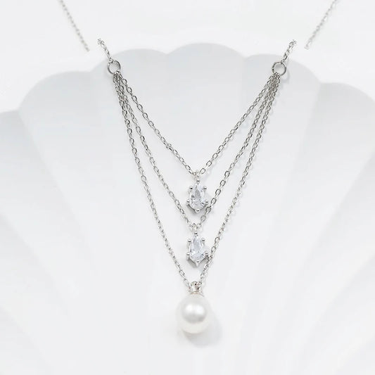 925 sterling silver women teardrop pearl charm drop pendant necklace with pearl pendant