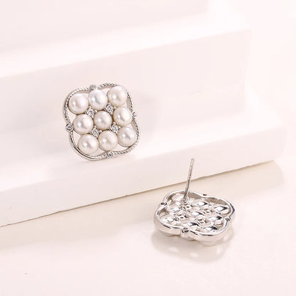 Custom real freshwater pearl Stud earrings luxury jewelry Cubic Zirconia Gold Plated Earrings for Women Wedding Party Gift