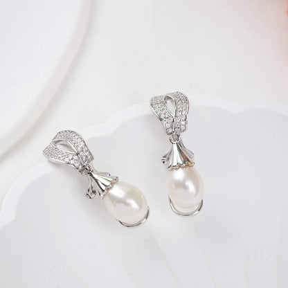 very high quality class freshwater pearl drop earrings cubic zirconia rhodium plated silver jewelry for wedding