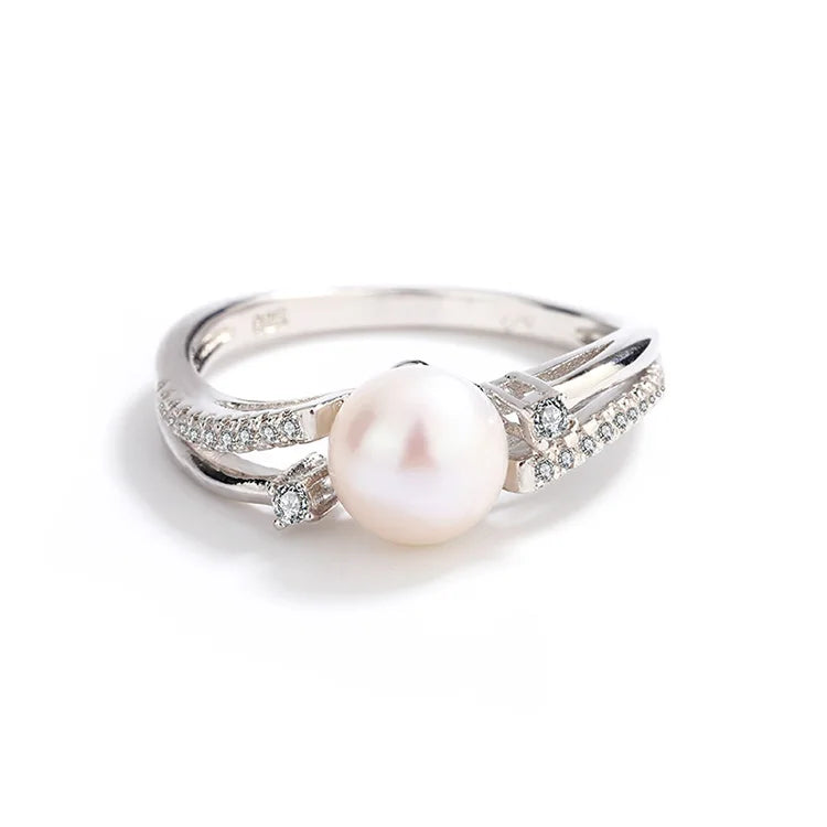 Pearl inlaid fashion jewelry mossanite 925 sterling silver finger ring for women