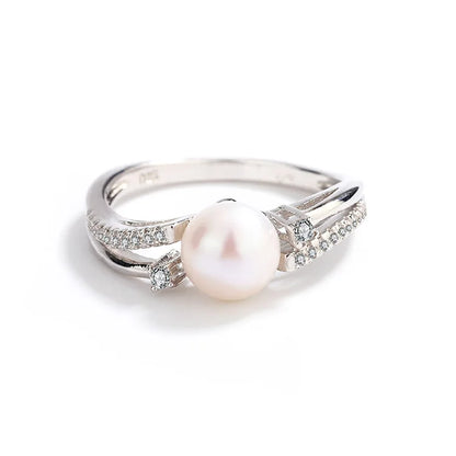 Pearl inlaid fashion jewelry mossanite 925 sterling silver finger ring for women