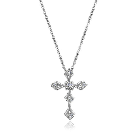 Jeweller Buy 925 Sterling Silver 0.3Ct Moissanite Diamond Cross Pendant with Link Chain Trendy Necklace