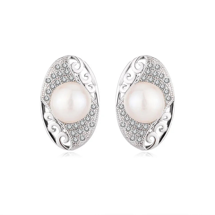 High quality high end 925 sterling silver earrings stud necklace pearl pendant ring set for woman jewelry