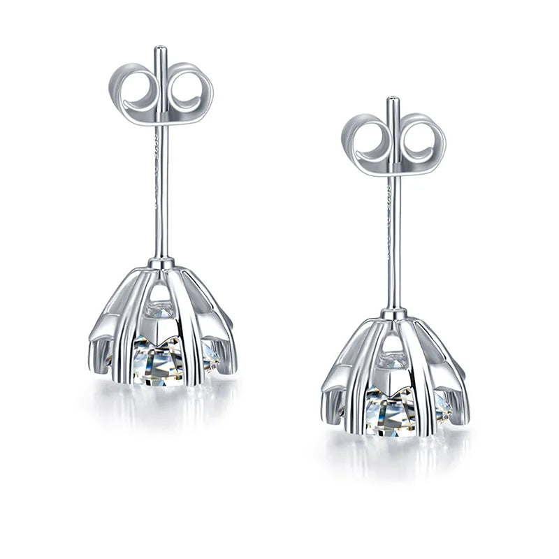 Jeweller Buy Classic 6 Prong Round Brilliant Cut Moissanite Earrings for Ladies Sterling Silver