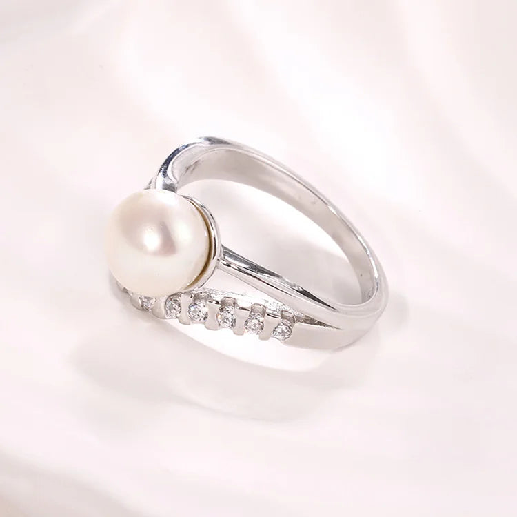 Fashion luxury women wedding engagement 925 sterling silver finger custom moissanite zircon diamond freshwater pearl ring