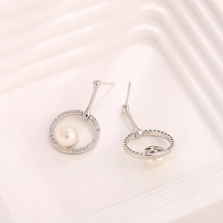 Elegant 925 Sterling Silver Classic Pearl Drop Earrings Women Fashion Cubic Zirconia Rhodium Plated  For Girls 2024