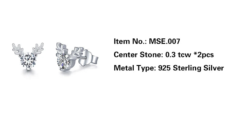 Jeweller Buy Cute Deer Horn Shape Earrings 925 Sterling Silver Round Brilliant Cut Moissanite Diamond Stud