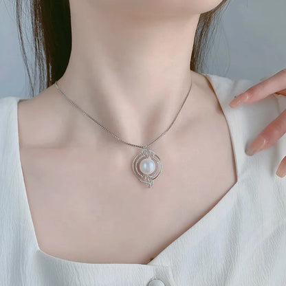 Custom made jewelry 925 sterling silver diamond round circle single pearl necklace pendants for chains