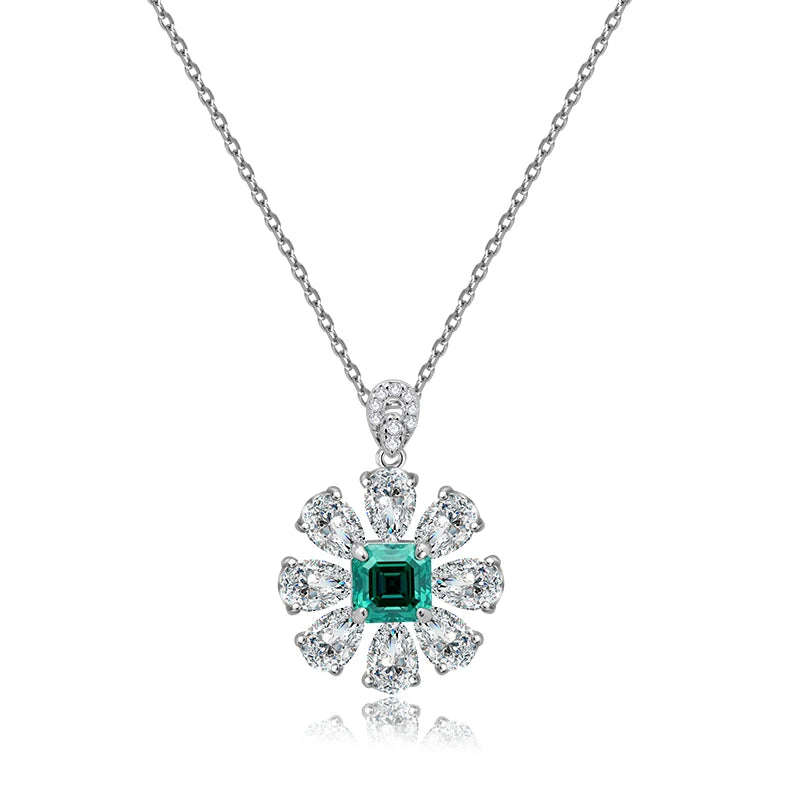 Jeweller Buy 925 Sterling Silver Trendy Flower Pendant Necklace Asscher Green Moissanite Link Chain Gift Wedding Party Fashionable Jewelry
