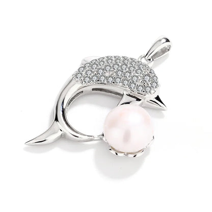 Fine fashion single freshwater pearl dolphin shaped 925 sterling pure silver diamond pendant for women