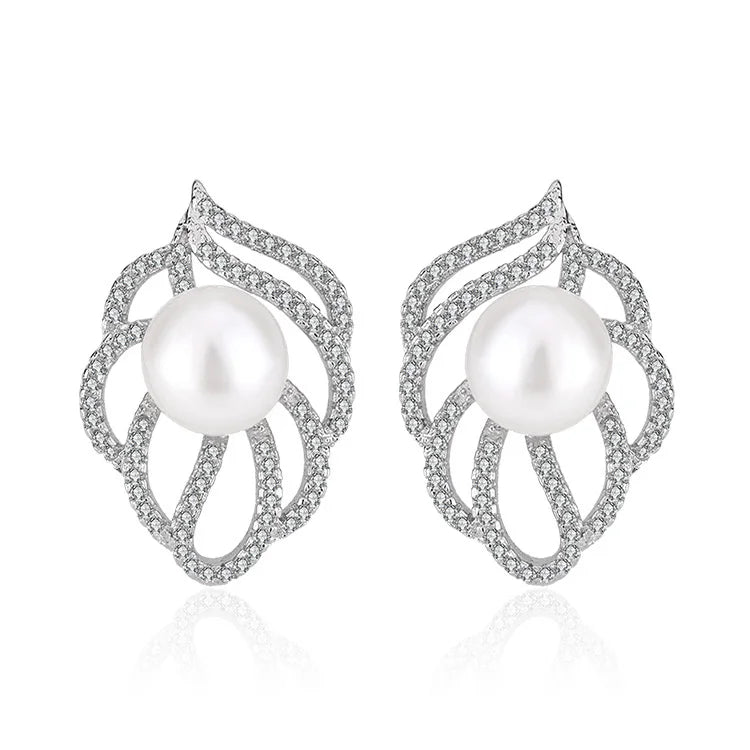 Wedding bridal jewelry sets 925 sterling silver pearl ring pendant necklace and earings set for weddings