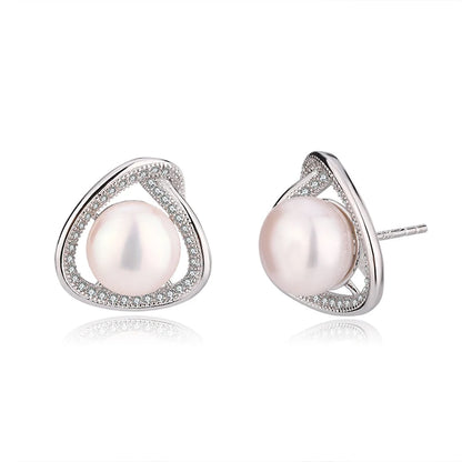 Wholesale Customized 925 Sterling Silver Rhodium Plated natural genuine freshwater pearl stud earring for  Wedding Party Gift