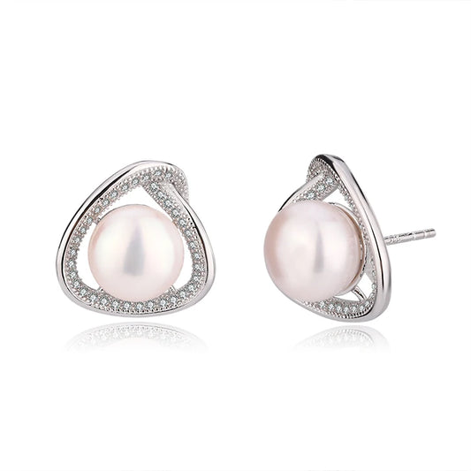 Wholesale Customized 925 Sterling Silver Rhodium Plated natural genuine freshwater pearl stud earring for  Wedding Party Gift