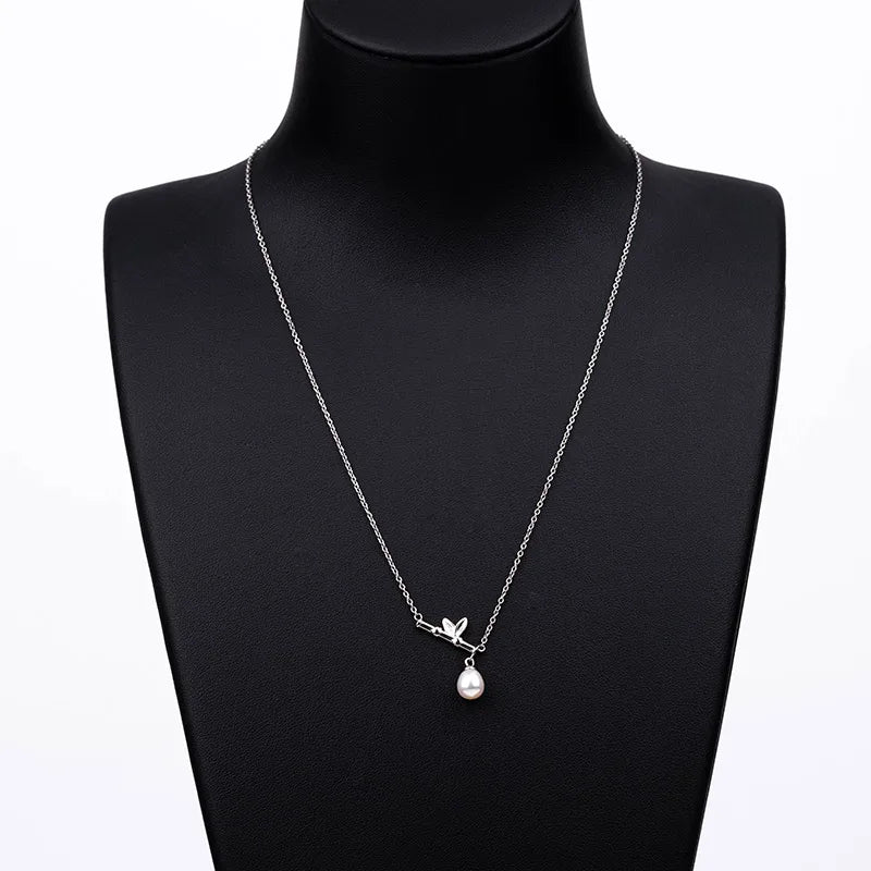 925 sterling silver women teardrop pearl charm drop pendant necklace with pearl pendant