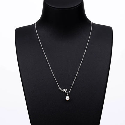 925 sterling silver women teardrop pearl charm drop pendant necklace with pearl pendant