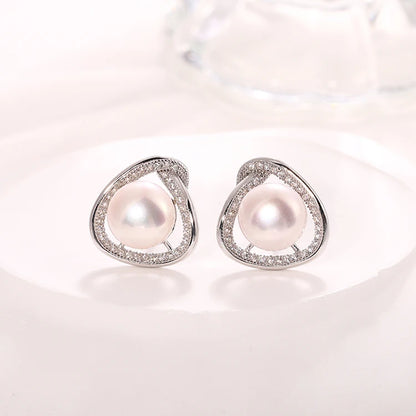 Wholesale Customized 925 Sterling Silver Rhodium Plated natural genuine freshwater pearl stud earring for  Wedding Party Gift