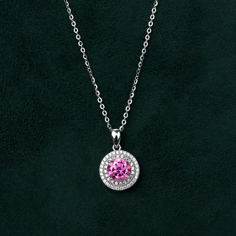 Jeweller Buy 925 Sterling Silver Necklace with Pink Moissanite Diamond Pendant Fashionable Brilliant Cut Simple and Generous Link Chain