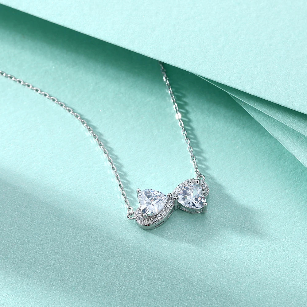 Silver Pendant Double Duet Heart 6*6mm Zirconia Gemstone Rhodium Plating 925 Sterling Silver Necklaces for Women