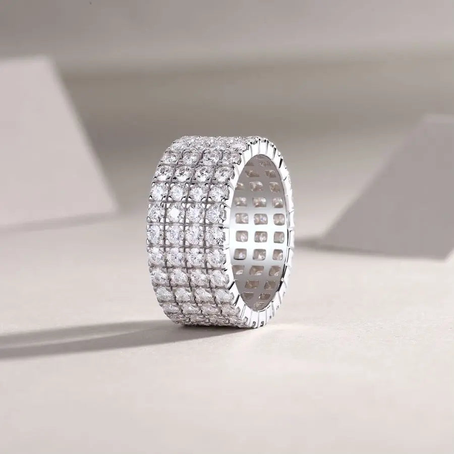 JEWELLER BUY 1pc Radiant 4-Row Moissanite Ring - 925 Sterling Silver Men's Engagement and Wedding Band - Hypoallergenic