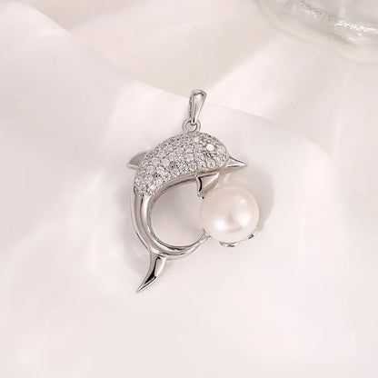Fine fashion single freshwater pearl dolphin shaped 925 sterling pure silver diamond pendant for women