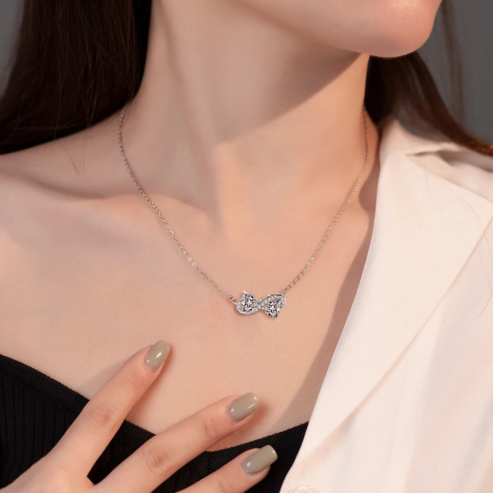 Silver Pendant Double Duet Heart 6*6mm Zirconia Gemstone Rhodium Plating 925 Sterling Silver Necklaces for Women