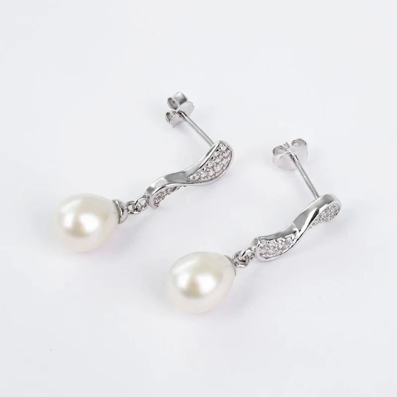 Unique statement crystal diamond setting 925 sterling silver freshwater pearl dangle drop earrings
