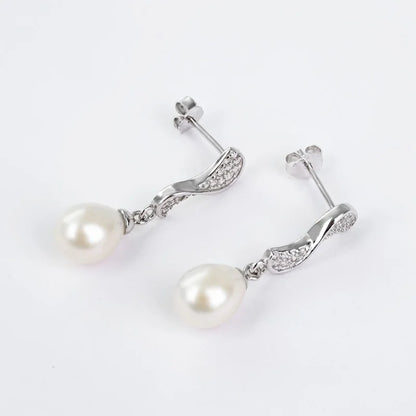 Unique statement crystal diamond setting 925 sterling silver freshwater pearl dangle drop earrings