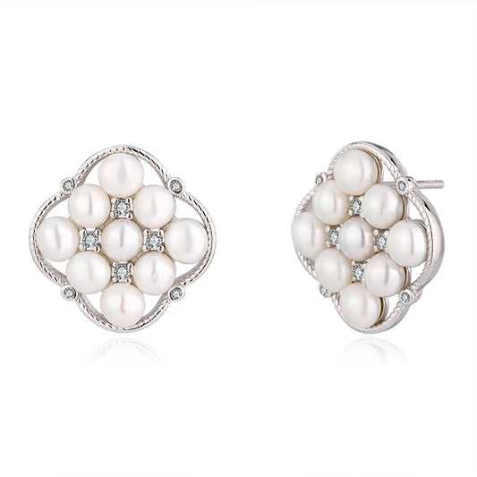 Custom real freshwater pearl Stud earrings luxury jewelry Cubic Zirconia Gold Plated Earrings for Women Wedding Party Gift