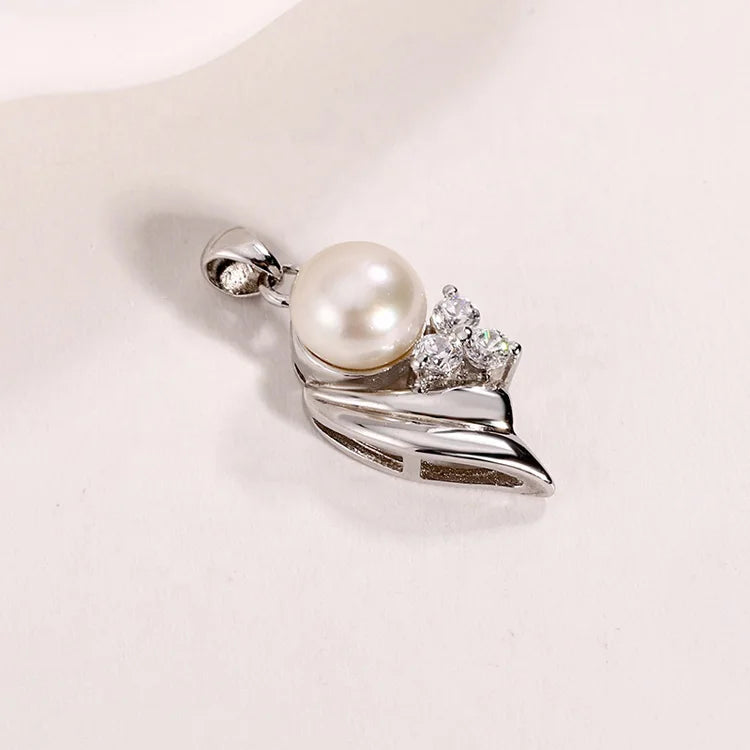 Custom logo fine fashion jewellery modern diamond 925 sterling silver freshwater pearl necklace pendants for pearl setting