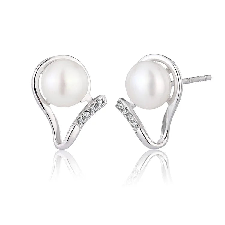 Wholesale bulk trendy women luxury 925 silver diamond statement pearl earrings