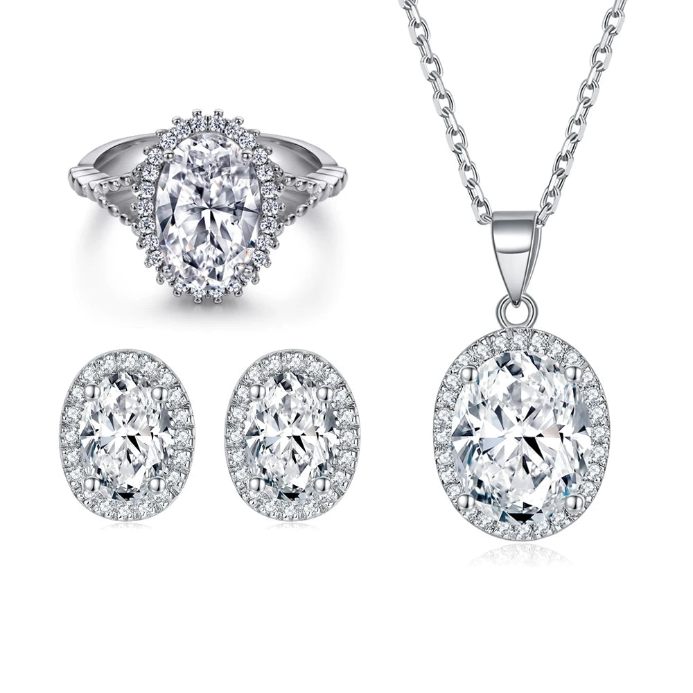 Silver Jewelry Set Women Jewelry Colorful Stone Ring Necklace Earring Non Tarnish Gold Plated Jewelry Sets