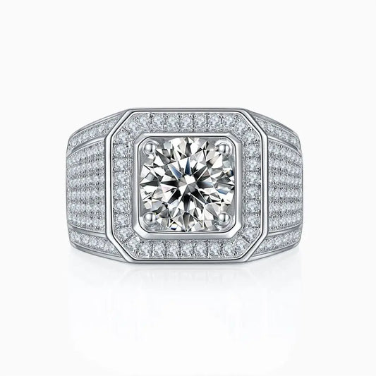 Elegant 3 Carat Round Moissanite Men's Ring - S925 Silver with 18K Gold Plating, Perfect Engagement & Wedding Gift