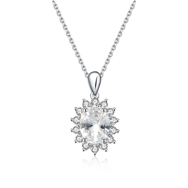 Jeweller Buy Trendy 925 Sterling Silver Sunflower Pendant Necklace with Diamond Moissanite Link Chain for Wedding Party or Engagement Gift