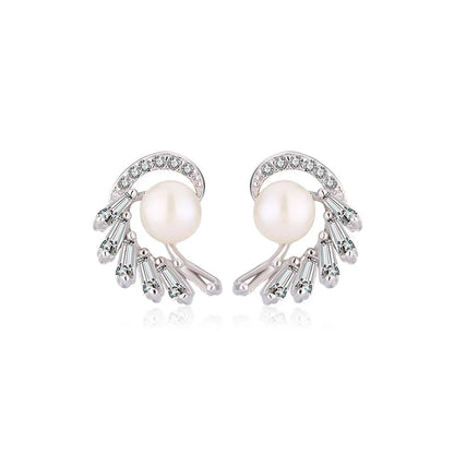 Zircon zirconia jewelry set fashion woman 925 silver pearl ring earring and pendant necklace set